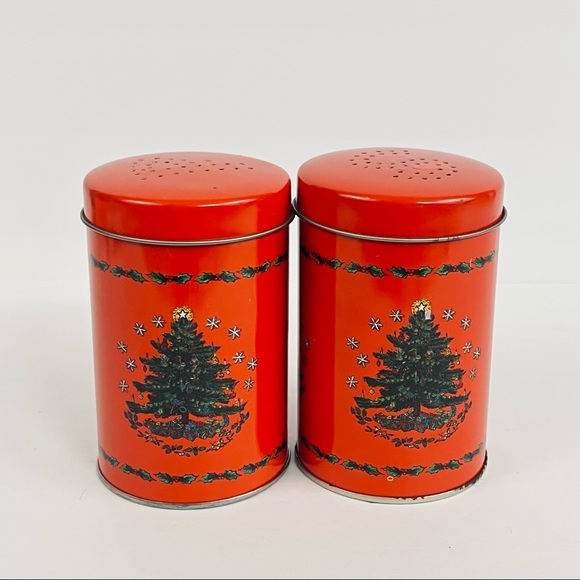 Vintage Christmas Tree Tin Salt Pepper Shakers - Picture 12 of 14